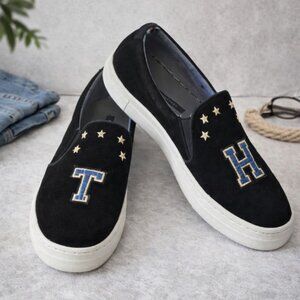 Tommy Hilfiger Slip On Sneakers Black Suede Velour TH Stars Sz 8.5